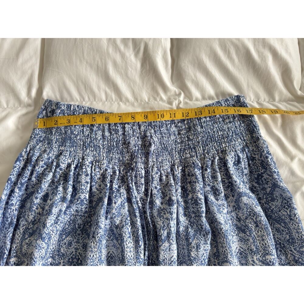 J Jill Smocked Waist Floral Midi Skirt Blue & White Boho L - Picture 6 of 7